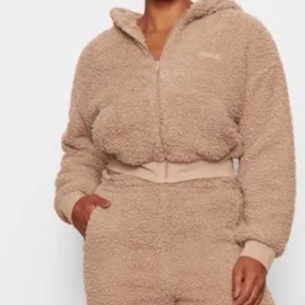 SKIMS Teddy Sherpa Fur Full Zip Up Jacket Hoodie Sweater Pullover